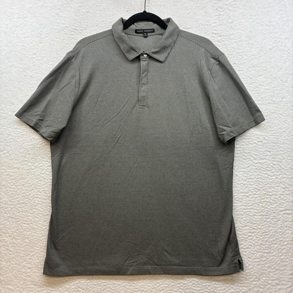 Robert Barakett Polo Shirt Mens XL Gray Striped Knit Cotton Blend Short Sleeve